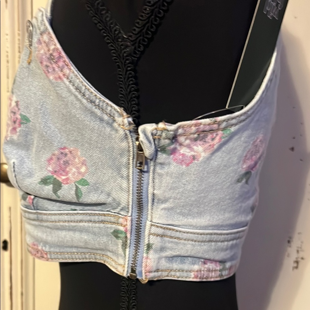 Wild Fable Blue Buttoned Bustier Crop Top - Picture 6 of 7